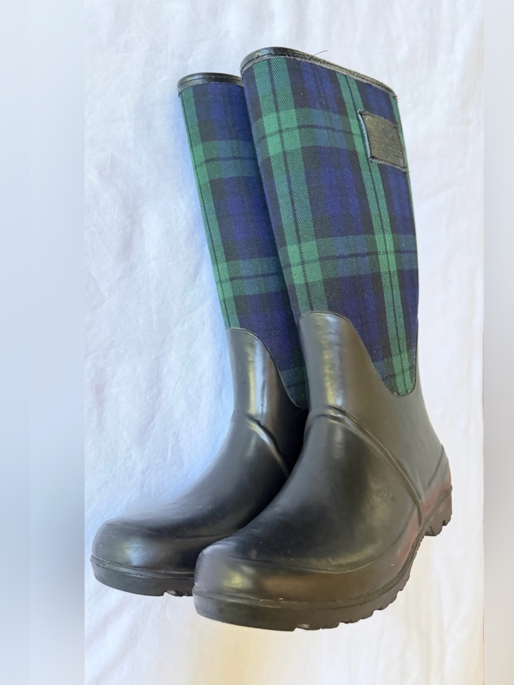 Polo Ralph Lauren Blackwatch Plaid Rain Boots Women’s Size 6 Green Blue